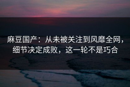 麻豆国产：从未被关注到风靡全网，细节决定成败，这一轮不是巧合